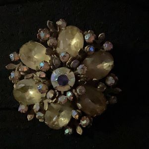 Vintage brooch pin hints of pink and yellow